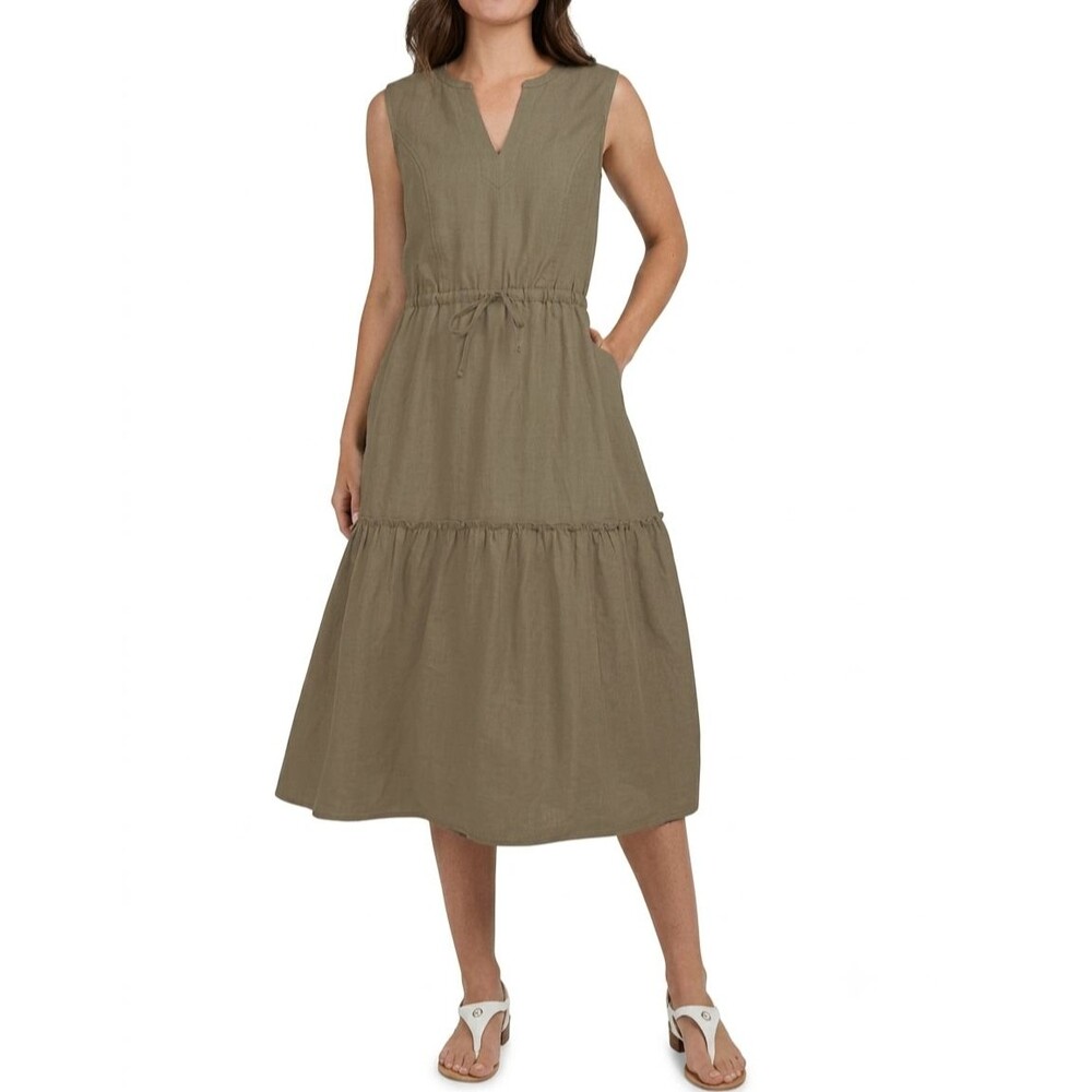 NWT Land's End Tiered Midi Dress 100% Lyocell Sleeveless Tan - Size Small